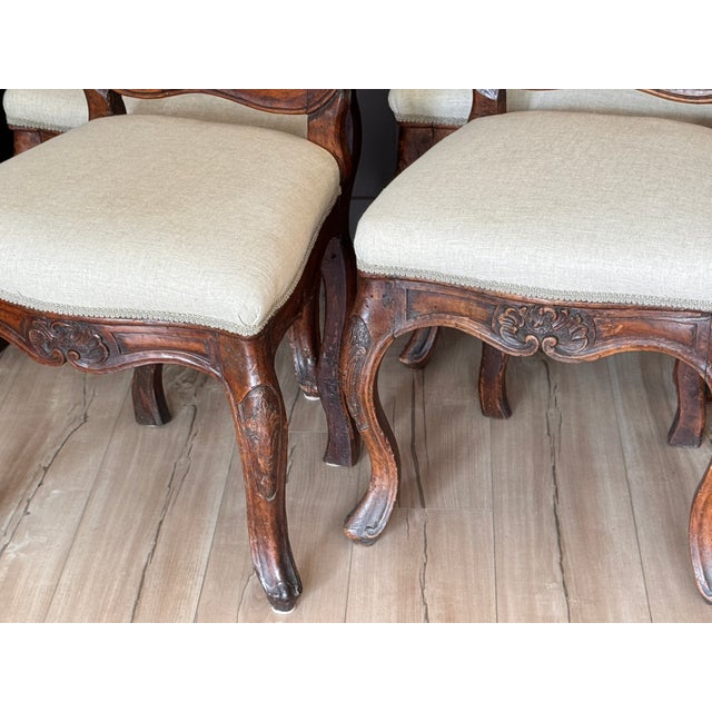 Set of 6 Late 18th Century French Carved Walnut Dining Chairs For Sale - Image 6 of 14