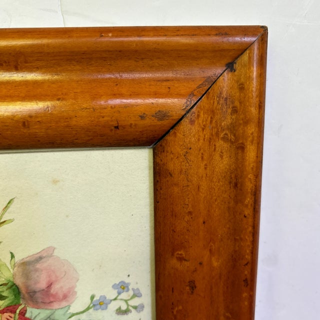 Late 19th Century Vintage Watercolor of Basket Filled With Flowers and Strawberries, Framed For Sale - Image 4 of 6