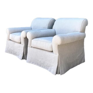 Vintage Custom Striped Lounge Chairs - A Pair For Sale