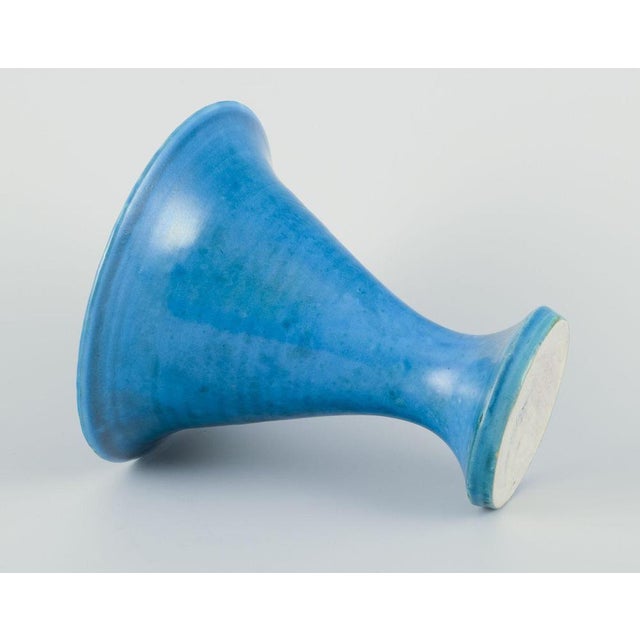 1940s Trumpet-Shaped Turquoise Glazed Ceramic Vase from Kähler, Denmark, 1940s For Sale - Image 5 of 8