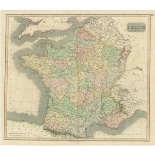 Large Antique Hand-Colored Map of France, 1814 For Sale