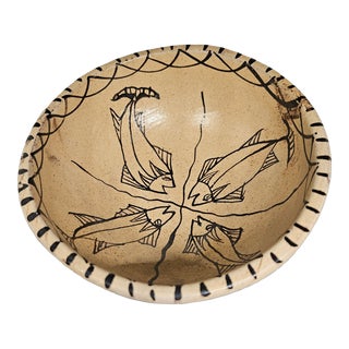 Michoacan Tzintzuntzan Mexican Red Clay Pottery Bowl 6.5" Folk Art Fish For Sale
