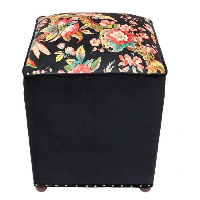 Black Shabby Chic Velvet Handmade Ottoman For Sale - Image 8 of 10