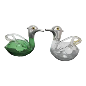 Victorian Cornelius Saunders & Francis Shepherd Duck Sterling Glass Decanter Set