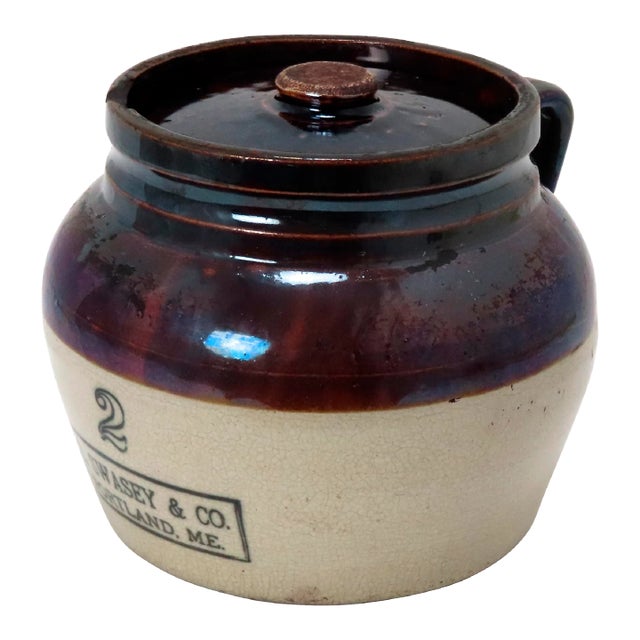 Antique American Stoneware Boston Baked Beans Cooking Pot From Portland Maine For Sale