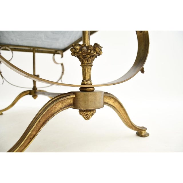 Forest Green French Brass Coffee Table with Marble Top, 1930s For Sale - Image 8 of 9