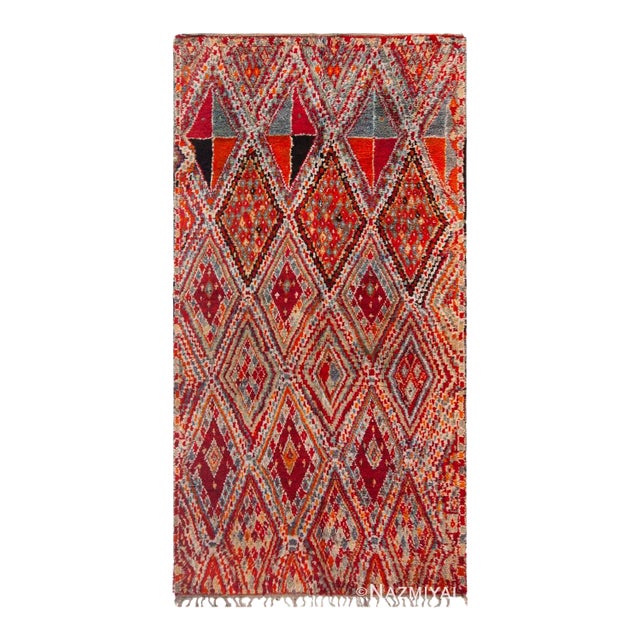 Nazmiyal Collection Vintage Moroccan Geometric Tribal Rug 6 Ft 9 in X 12 Ft 8 In For Sale