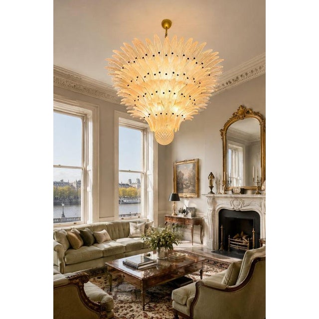 Monumental Pink Glass Leaf Chandelier, 1990 For Sale - Image 6 of 8