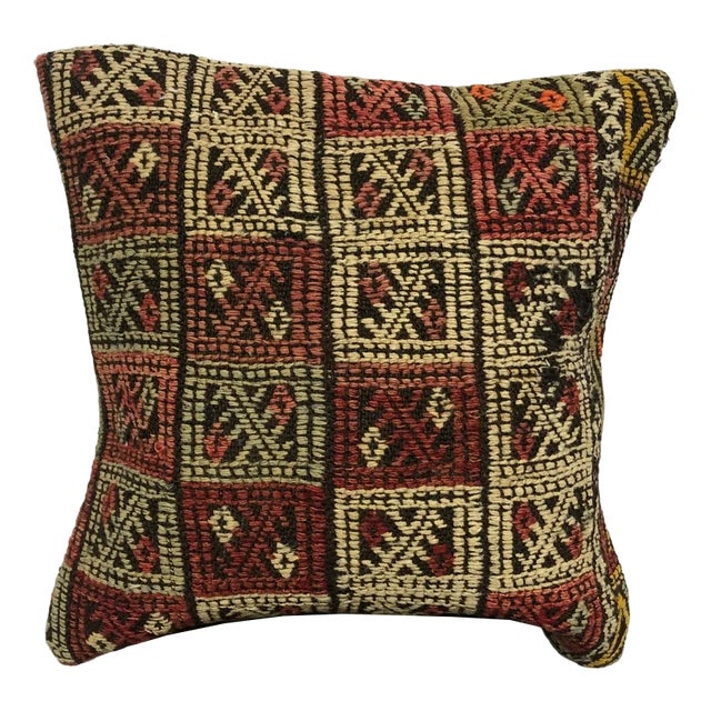 Decorative Anatolian Wool Kilim Cushion Cover, 1960s For Sale