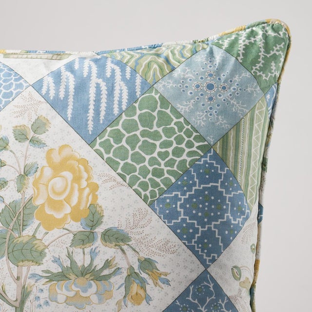 Schumacher Schumacher Caldwell Patchwork 20" Pillow in Yellow & Cornflower For Sale - Image 4 of 5