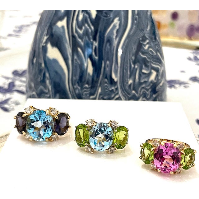 Contemporary Christina Addison Medium 18 Karat White Gold Gum Drop Ring With Pink Topaz and Iolite For Sale - Image 3 of 12