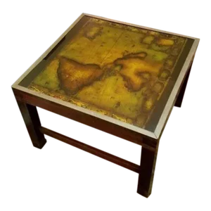 1960's French Mid Century Modern Map of America Campaign Coffee/ Side Table Verre Eglomise by Maison Jansen