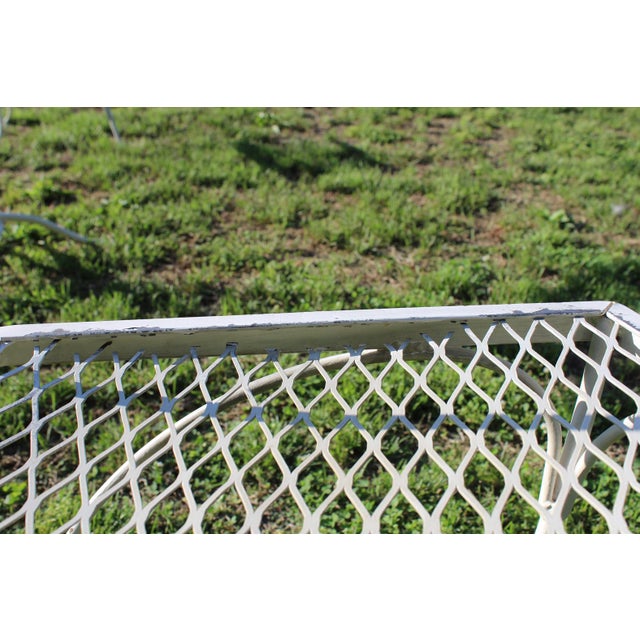 Vintage Lee L. Woodard & Sons Wrought Iron White Patio Set—A Table and Four Chairs For Sale - Image 11 of 18