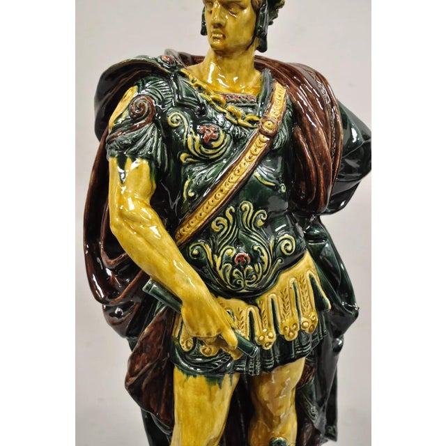 Ceramic Early 20th Century Majolica Alexander the Great Greek Warrior Soldier Glazed Pottery Sculpture For Sale - Image 7 of 12
