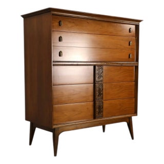 Bassett Mayan Vintage MCM Tiki Highboy Dresser, C. 1960s For Sale