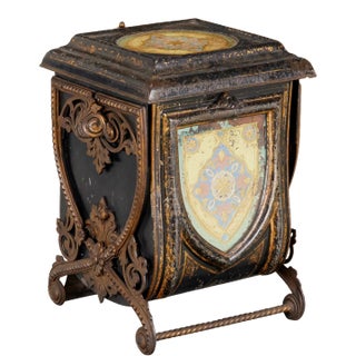19th Century England Victorian Tole and Eglomise Coal Hod Cuddy For Sale
