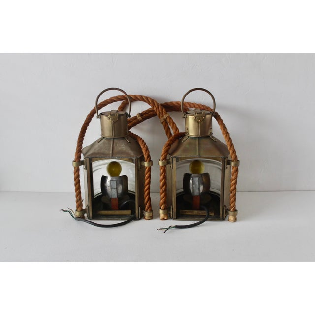 Vintage British Brass Glass Rope Marine Masthead Light Lantern Lamps-a Pair For Sale - Image 9 of 17