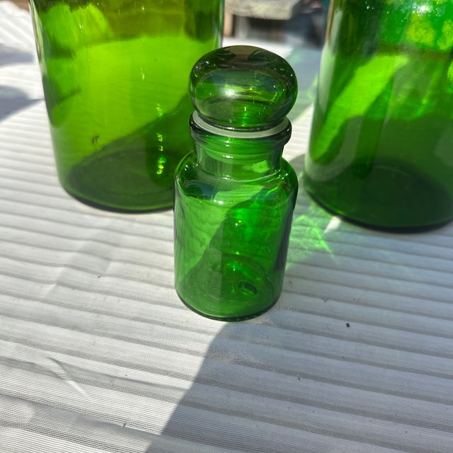 1970s Matching Green Glass Jars, Set of 3 For Sale - Image 4 of 9