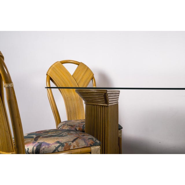 Wood Mid-Century Rattan Dining Table & Chairs Set, 1980s, Set of 5 For Sale - Image 7 of 16