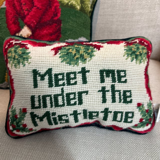 American Christmas Needlepoint Pillow, Pair For Sale - Image 3 of 6