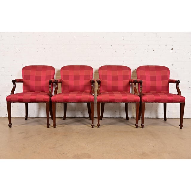 Baker Furniture English Regency Carved Mahogany Upholstered Dining Chairs, Set of Four For Sale - Image 13 of 13