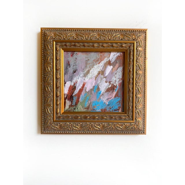 Two original mini paintings by Jessalin Beutler in a set with unique gold frames. Artwork is mixed media on canvas wrapped...