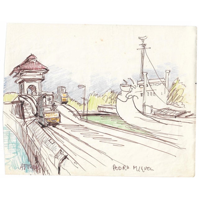 Drawing by English artist Ivy Attwell (1895-1985). Attwell traveled extensively all over the world and recorded her...