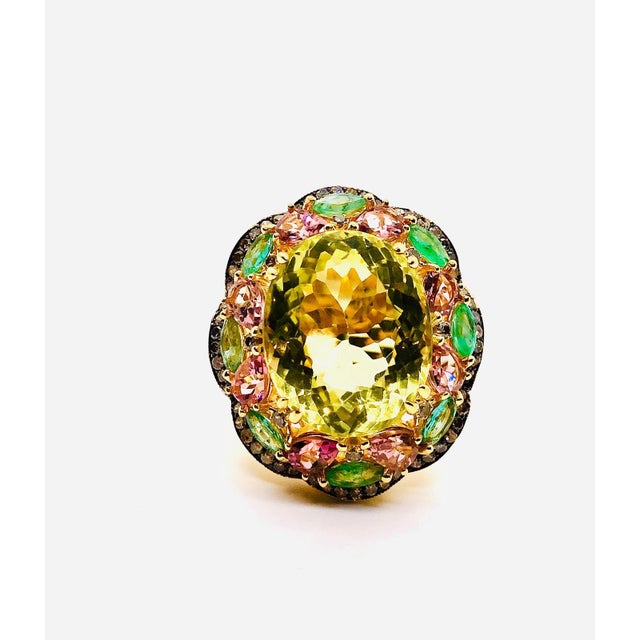 Bochic “Orient” Vintage Diamond, Lemon Quartz & Pink Tourmaline Ring Set 18 K Go For Sale In New York - Image 6 of 8