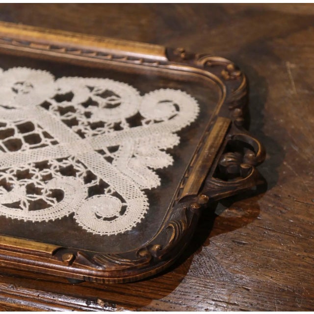 Early 20th Century French Art Populaire Walnut and Glass Serving Tray For Sale - Image 4 of 12