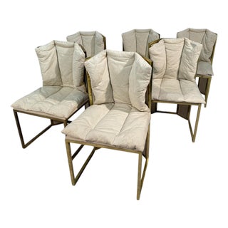 Set of Six Marzio Cecchi Brass and Rattan Dining Chairs, Italy, 1970s For Sale