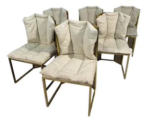 Set of Six Marzio Cecchi Brass and Rattan Dining Chairs, Italy, 1970s