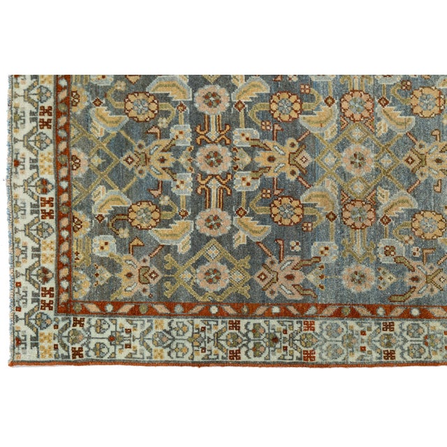Blue Antique Oriental Runner - Hand-Knotted Wool Muted Blue & Rust Oushak Style 3x13 For Sale - Image 8 of 9