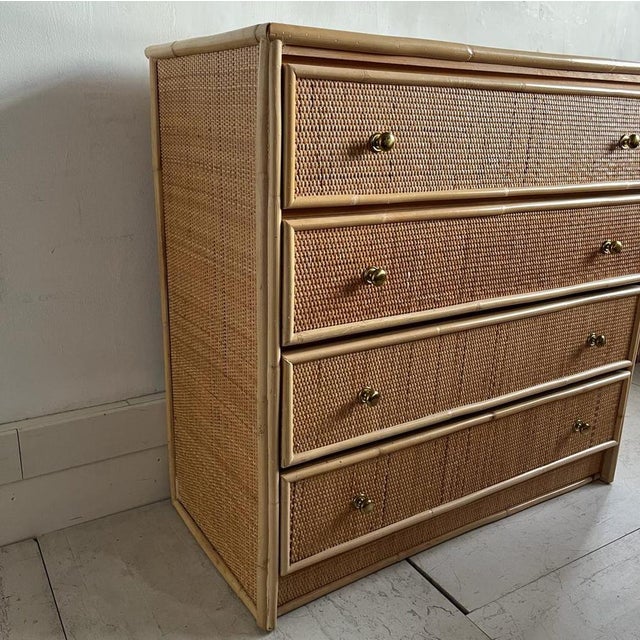 Italian Cane and Bamboo Chest of Drawers, 1970s For Sale - Image 4 of 12