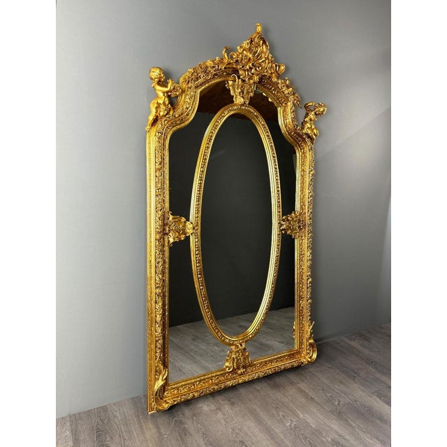 Large 19th Century Louis XV Mirror in Carved and Gilded Wood For Sale - Image 3 of 12