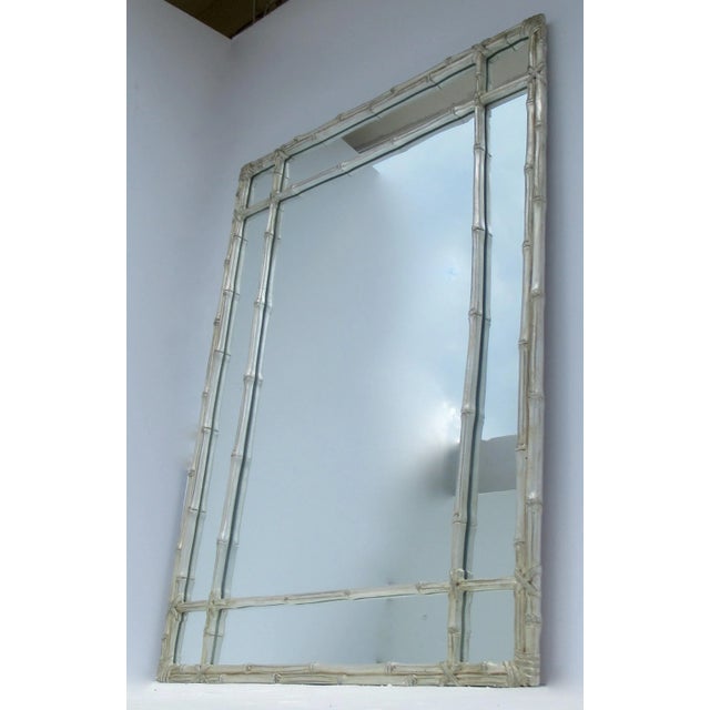 Mid-Century Modern C.1950-59 Hollywood Regency Era Gilt Silver Leaf Wood Carved Bamboo-Style Mirror For Sale - Image 3 of 13