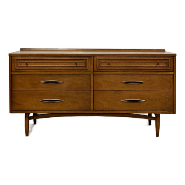 Vintage Dresser Broyhill Sculptra MCM Six Drawer Lowboy Bronze Walnut 1960s For Sale