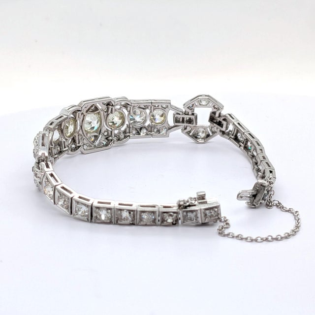 Mid 20th Century Antique Edwardian Art Deco Platinum Diamond Bracelet For Sale - Image 5 of 10