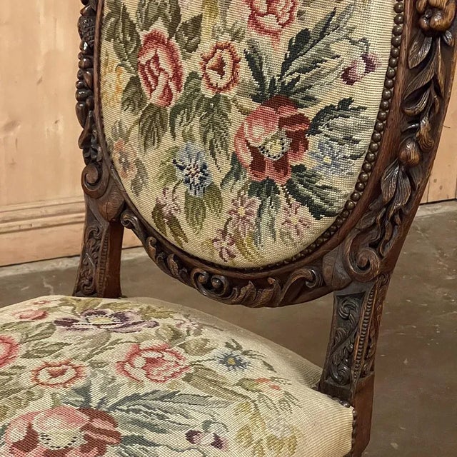 Set of Six 19th Century French Louis XVI Carved Dining Chairs With Original Needlepoint For Sale - Image 11 of 13