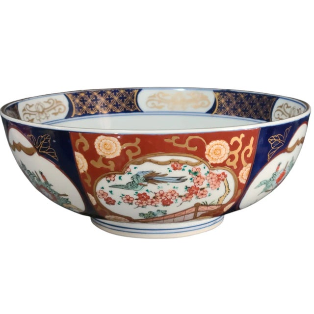 Blue Vintage Japanese Porcelain Colorful Floral Gold Imari Bowl, Marked For Sale - Image 8 of 8