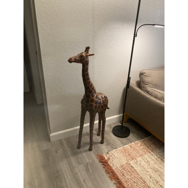 Art Deco Tall 4ft - Vintage Leather Wrapped Giraffe Sculpture For Sale - Image 3 of 13