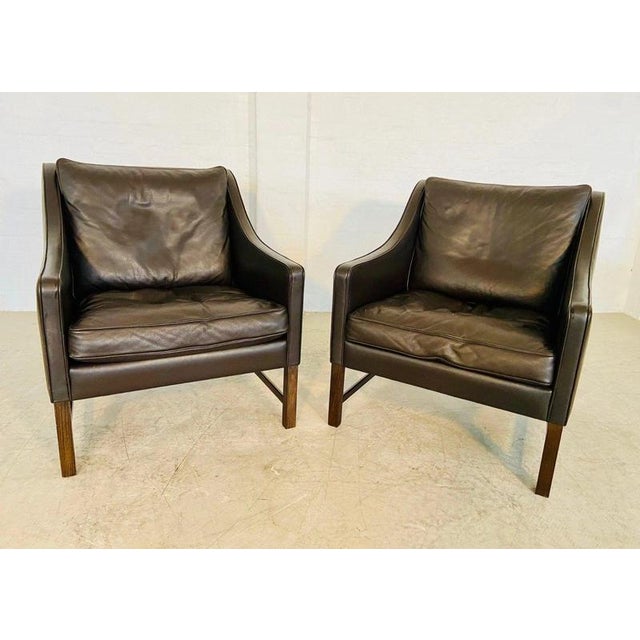 1960s Vintage Scandinavian Fredrik Kayser Brown Leather Lounge Chairs, 1960s, Set of 2 For Sale - Image 5 of 18