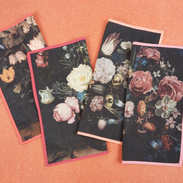 Our Amsterdam napkins are inspired by old master Dutch still life paintings. Classic floral still lifes are printed onto a...