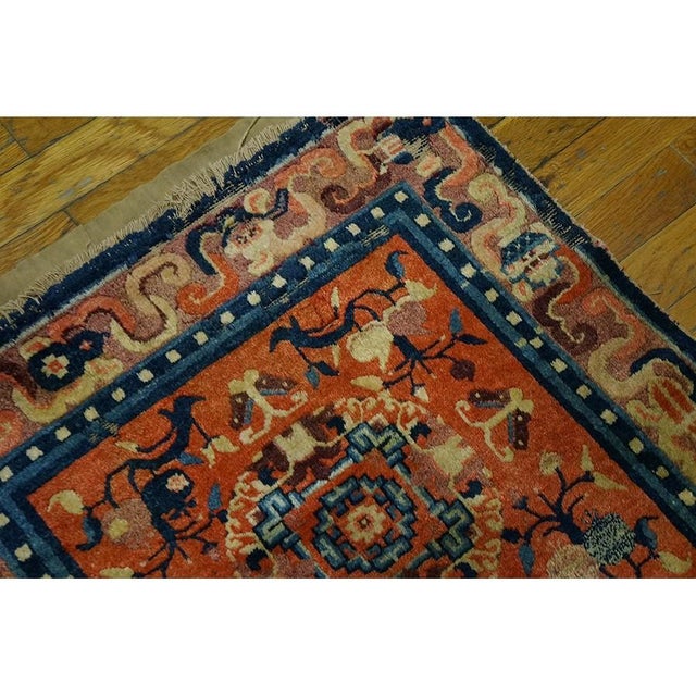 1900s Antique Hand Knotted Floral Medallion Wool Square Yellow Rug For Sale - Image 4 of 5