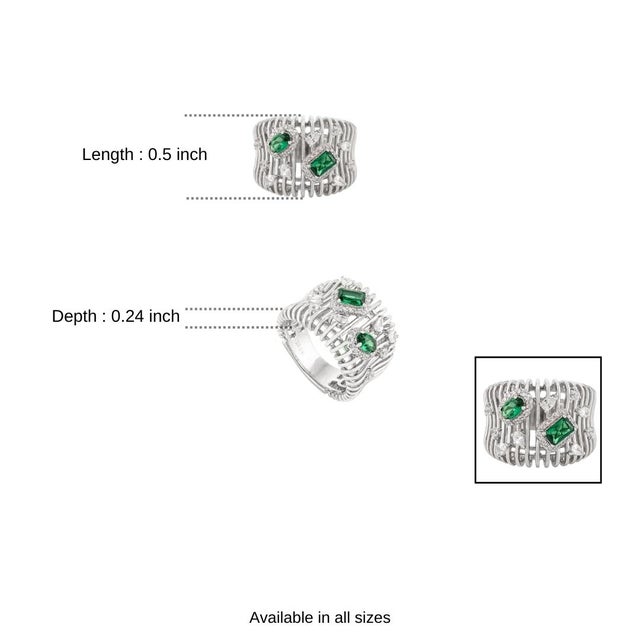 Bochic 925 Silver Green Zirconia Cocktail Wide Band Ring- Size 7 For Sale - Image 9 of 11