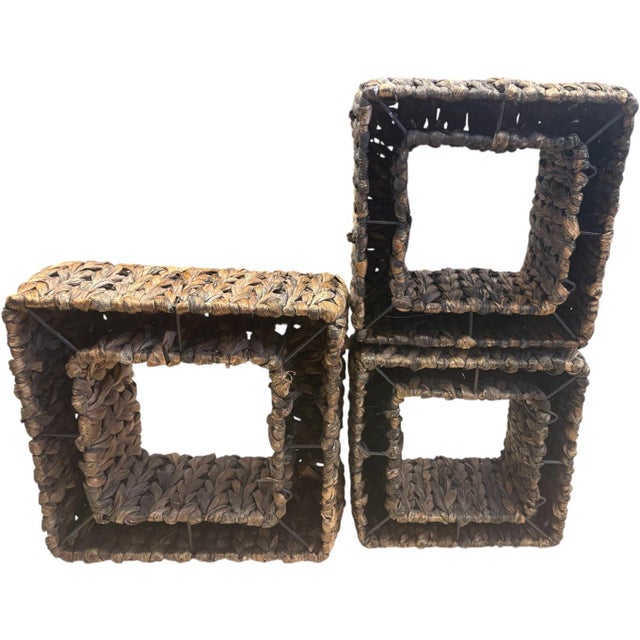Late 20th Century Vintage Woven Natural Fiber Square Wall Shelves, Set of 3 For Sale - Image 5 of 9