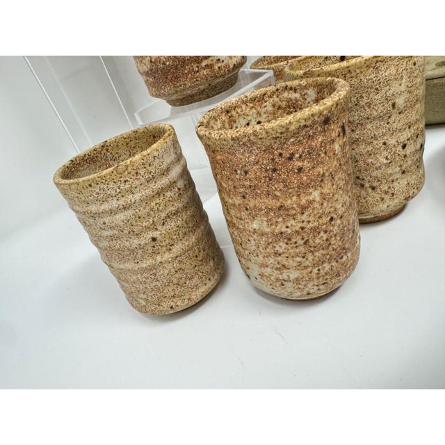 Light Yellow Vintage Studio Pottery Set / Rustic Stoneware- 14 Pieces For Sale - Image 8 of 11