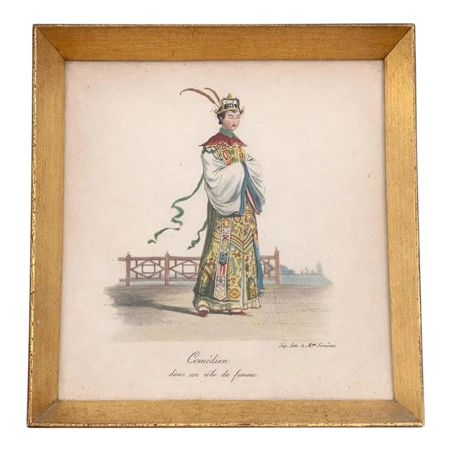 Antique French Hand-Colored Lithograph of Chinese Opera Actor, C. 1840–1865 For Sale