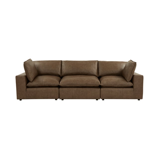 Boho Chic Cali Brown Leather Modular Sofa For Sale - Image 3 of 8