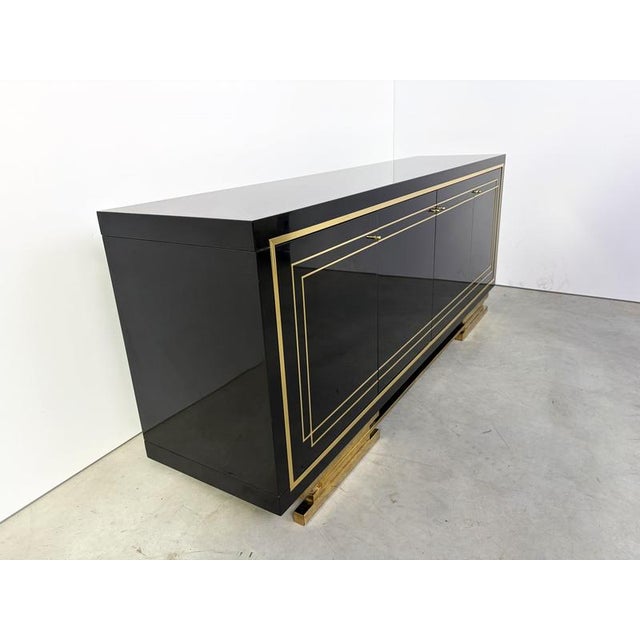 Vintage Black Lacquered and Brass Sideboard, 1980s For Sale - Image 12 of 14