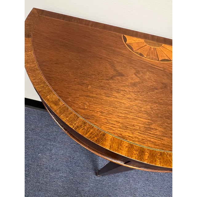 Baker Furniture Hepplewhite Style Inlaid DemiLune Console Table For Sale - Image 9 of 11